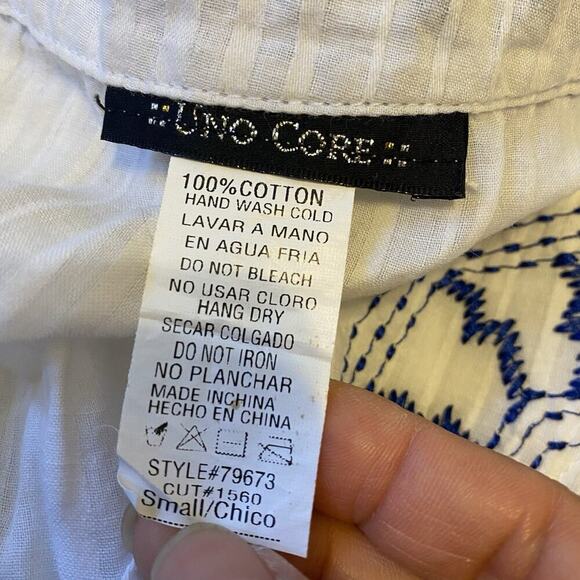 Y2K Uno Core Kimono Top Blouse White Blue Embroidered Coastal Beach Boho Women S - Picture 4 of 8